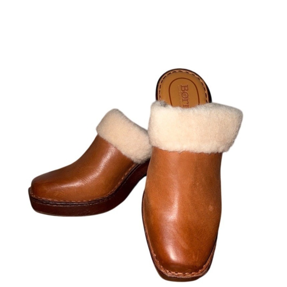 Børn Hope Mule Clog Heels Womens Size 8M Brown Shearling Lined Slip On‎ boho fur